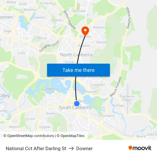 National Cct After Darling St to Downer map