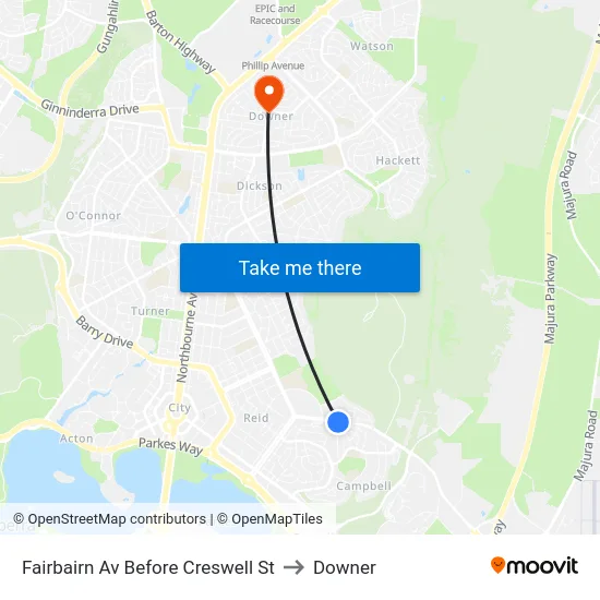 Fairbairn Av Before Creswell St to Downer map