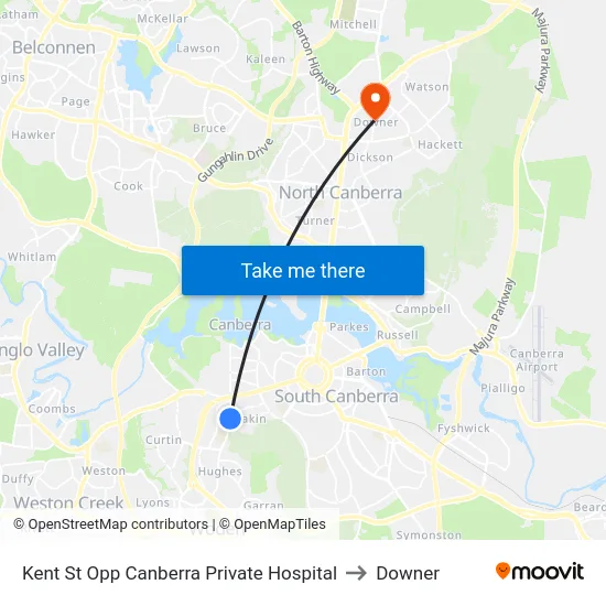 Kent St Opp Canberra Private Hospital to Downer map