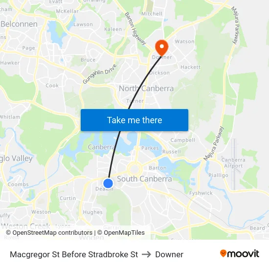 Macgregor St Before Stradbroke St to Downer map