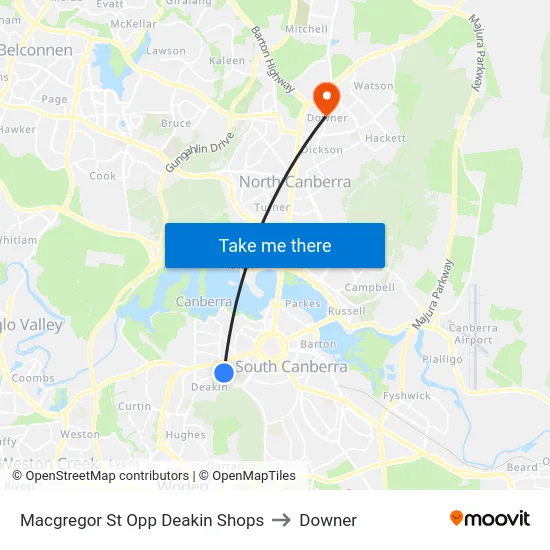Macgregor St Opp Deakin Shops to Downer map