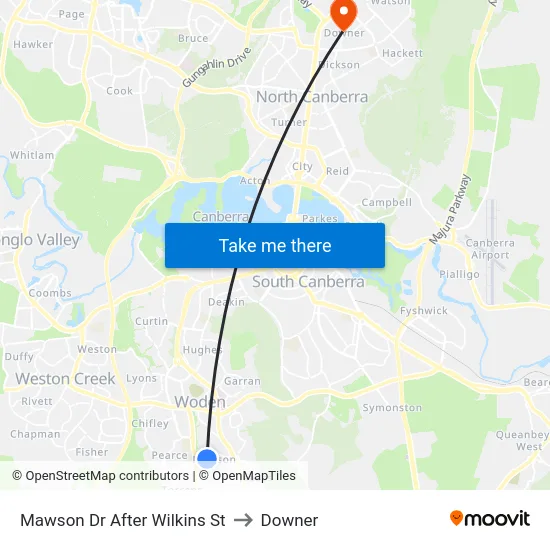 Mawson Dr After Wilkins St to Downer map