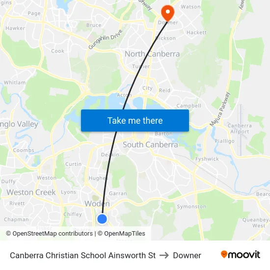 Canberra Christian School Ainsworth St to Downer map