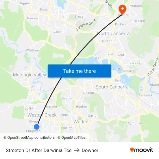 Streeton Dr After Darwinia Tce to Downer map
