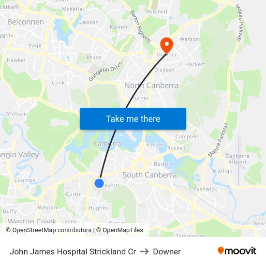 John James Hospital Strickland Cr to Downer map