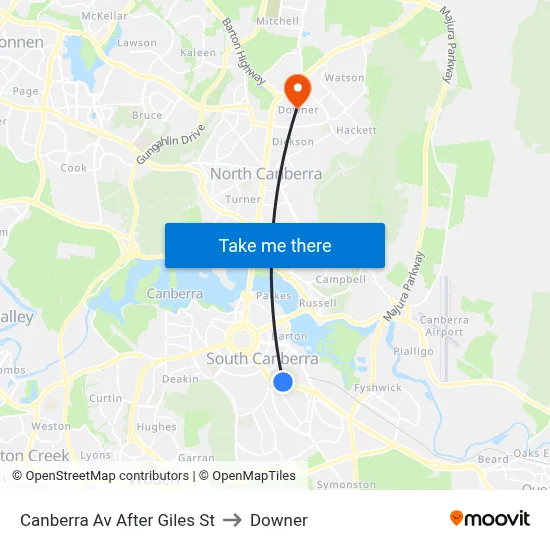 Canberra Av After Giles St to Downer map