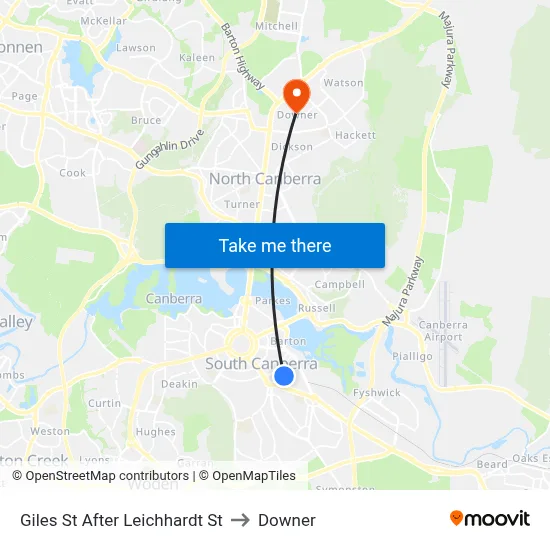 Giles St After Leichhardt St to Downer map