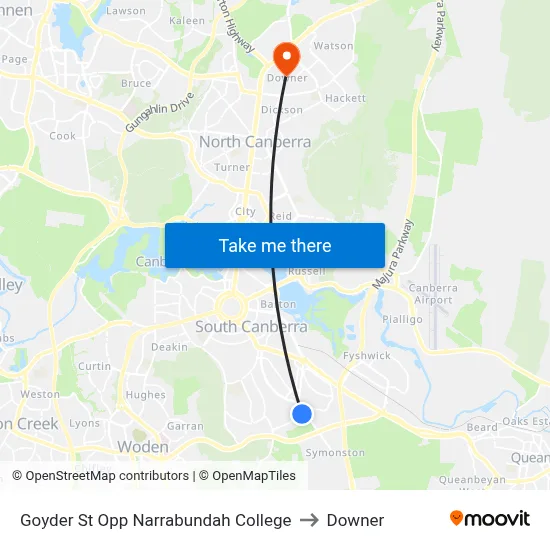 Goyder St Opp Narrabundah College to Downer map