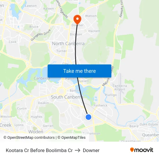 Kootara Cr Before Boolimba Cr to Downer map
