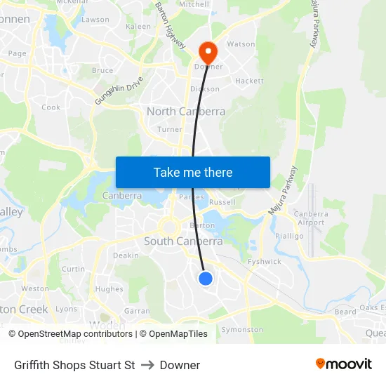 Griffith Shops Stuart St to Downer map