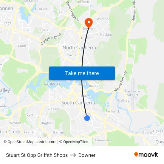 Stuart St Opp Griffith Shops to Downer map