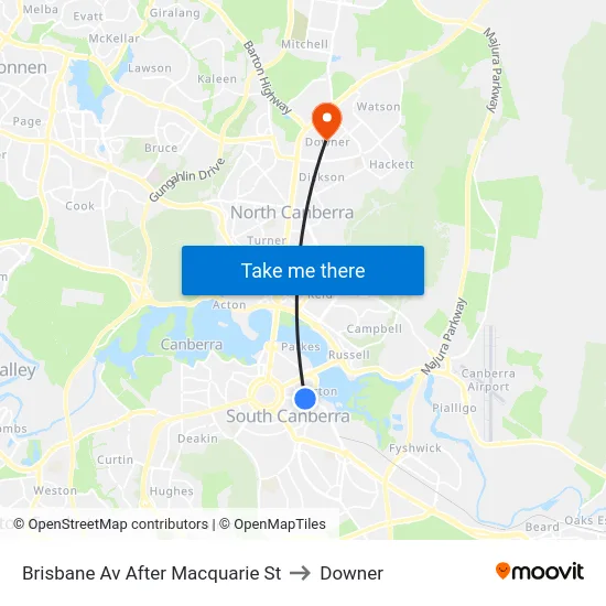 Brisbane Av After Macquarie St to Downer map