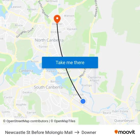Newcastle St Before Molonglo Mall to Downer map