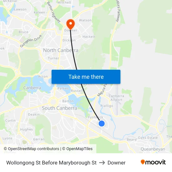 Wollongong St Before Maryborough St to Downer map
