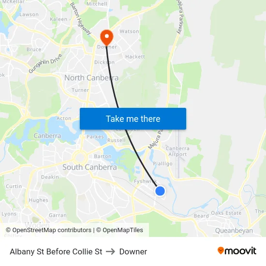 Albany St Before Collie St to Downer map