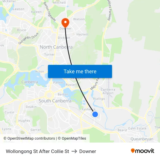 Wollongong St After Collie St to Downer map
