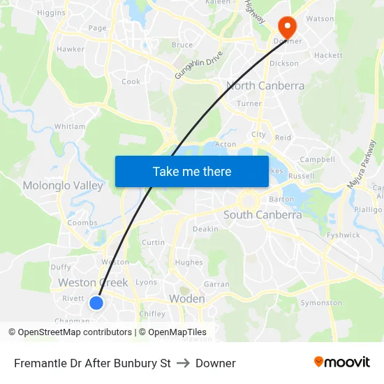 Fremantle Dr After Bunbury St to Downer map