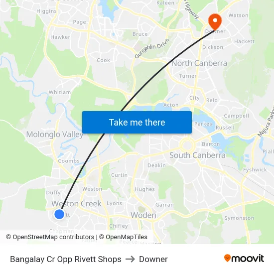 Bangalay Cr Opp Rivett Shops to Downer map