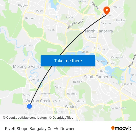 Rivett Shops Bangalay Cr to Downer map