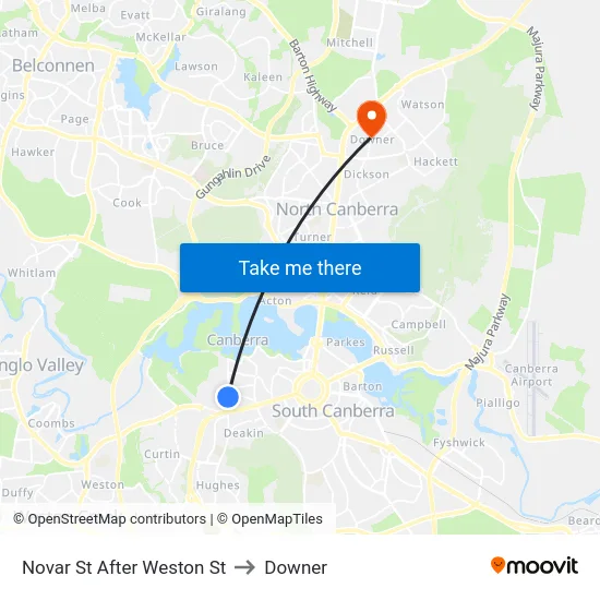 Novar St After Weston St to Downer map