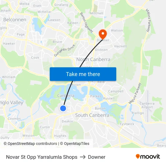 Novar St Opp Yarralumla Shops to Downer map