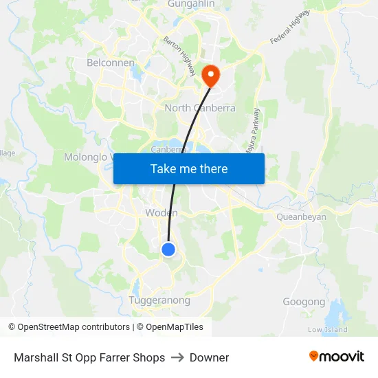 Marshall St Opp Farrer Shops to Downer map