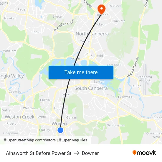Ainsworth St Before Power St to Downer map