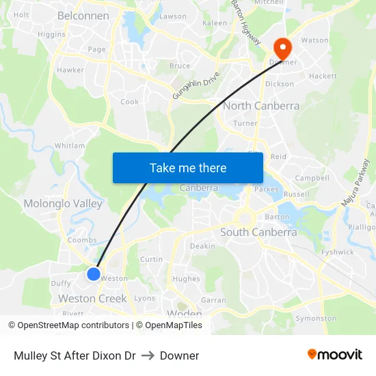 Mulley St After Dixon Dr to Downer map