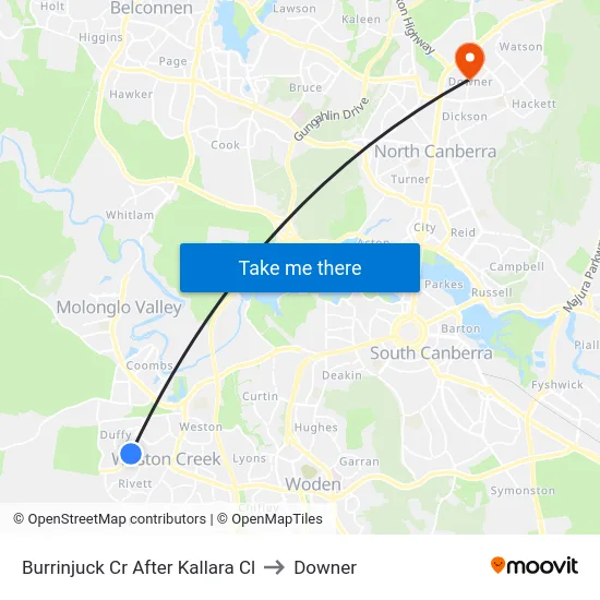 Burrinjuck Cr After Kallara Cl to Downer map