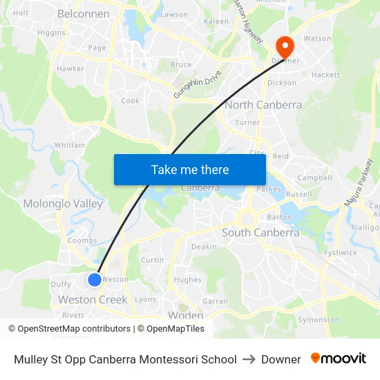 Mulley St Opp Canberra Montessori School to Downer map