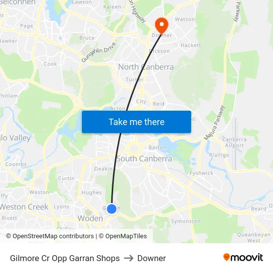 Gilmore Cr Opp Garran Shops to Downer map