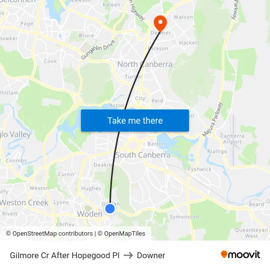 Gilmore Cr After Hopegood Pl to Downer map
