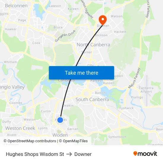 Hughes Shops Wisdom St to Downer map