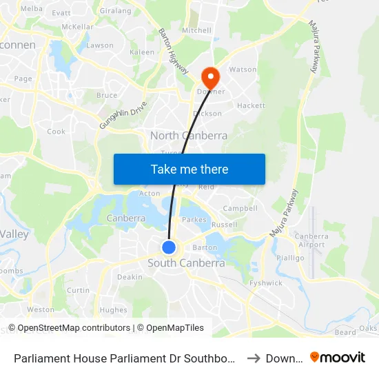 Parliament House Parliament Dr Southbound to Downer map