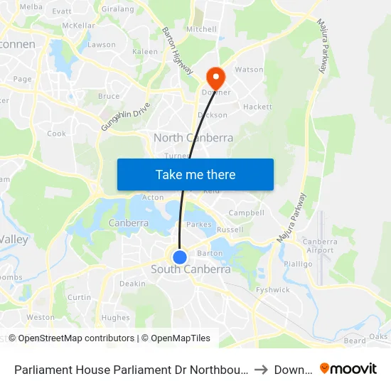 Parliament House Parliament Dr Northbound to Downer map