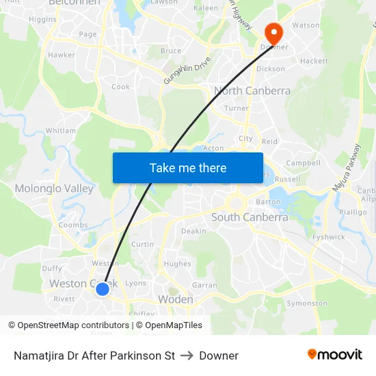 Namatjira Dr After Parkinson St to Downer map