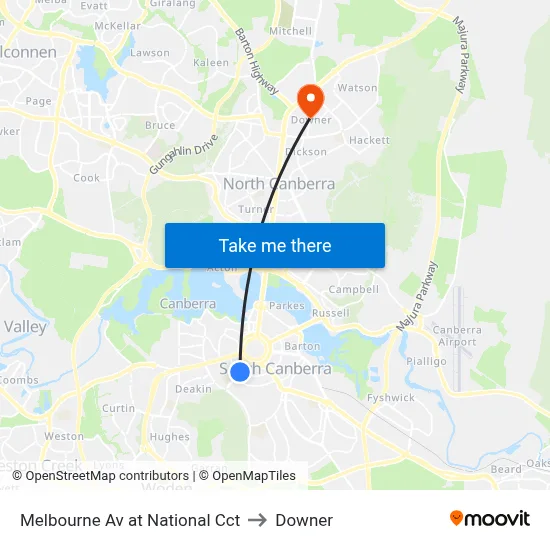 Melbourne Av at National Cct to Downer map