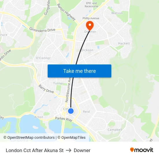 London Cct After Akuna St to Downer map