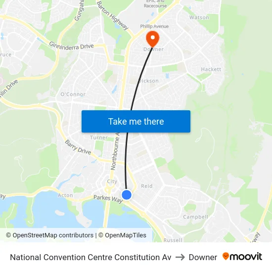 National Convention Centre Constitution Av to Downer map