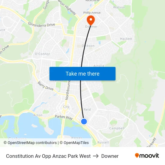 Constitution Av Opp Anzac Park West to Downer map