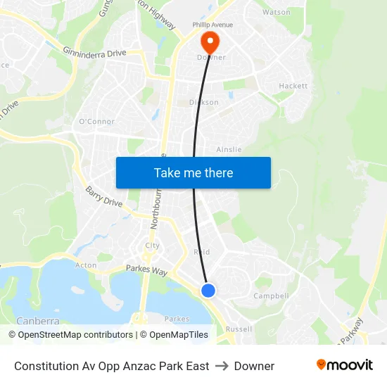 Constitution Av Opp Anzac Park East to Downer map