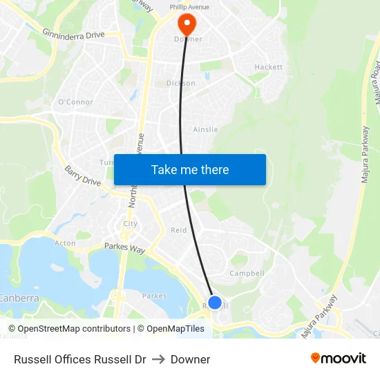 Russell Offices Russell Dr to Downer map