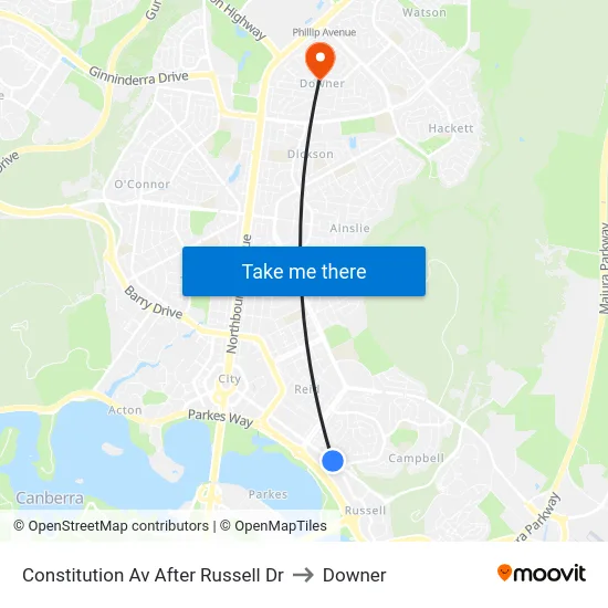 Constitution Av After Russell Dr to Downer map