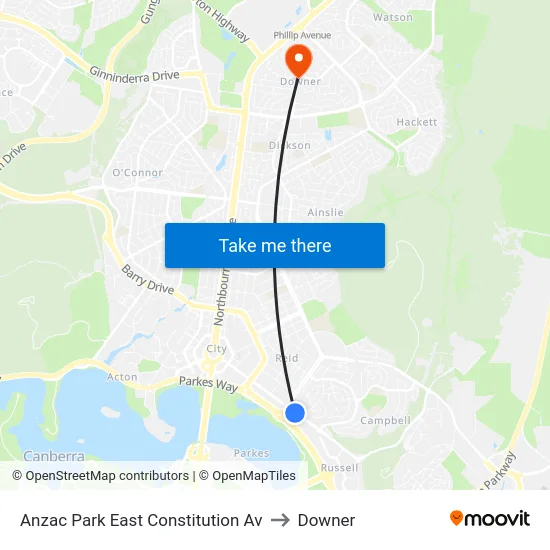 Anzac Park East Constitution Av to Downer map