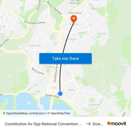 Constitution Av Opp National Convention Centre to Downer map