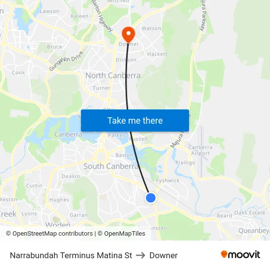 Narrabundah Terminus Matina St to Downer map