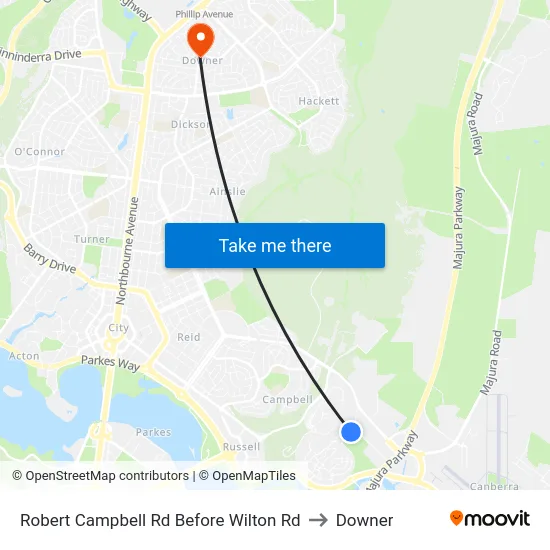 Robert Campbell Rd Before Wilton Rd to Downer map