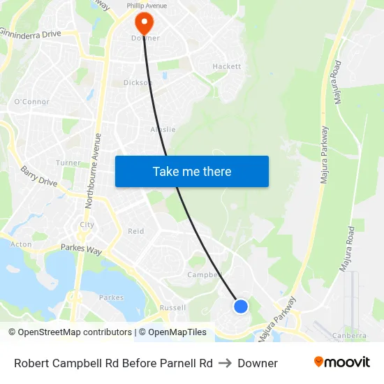 Robert Campbell Rd Before Parnell Rd to Downer map