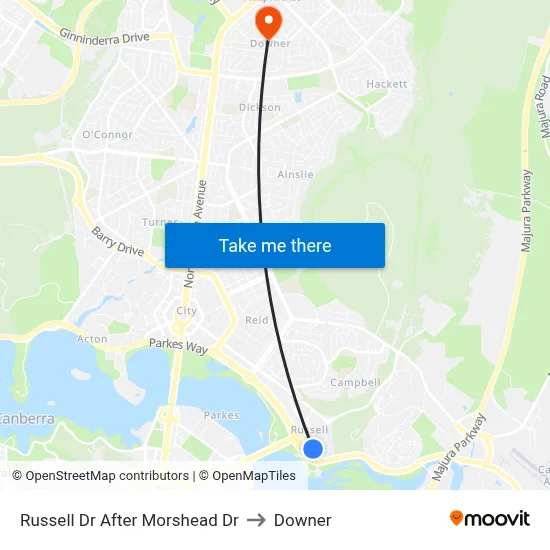 Russell Dr After Morshead Dr to Downer map