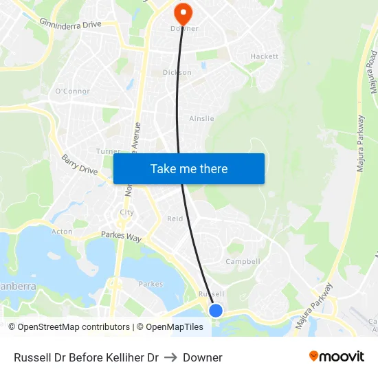 Russell Dr Before Kelliher Dr to Downer map